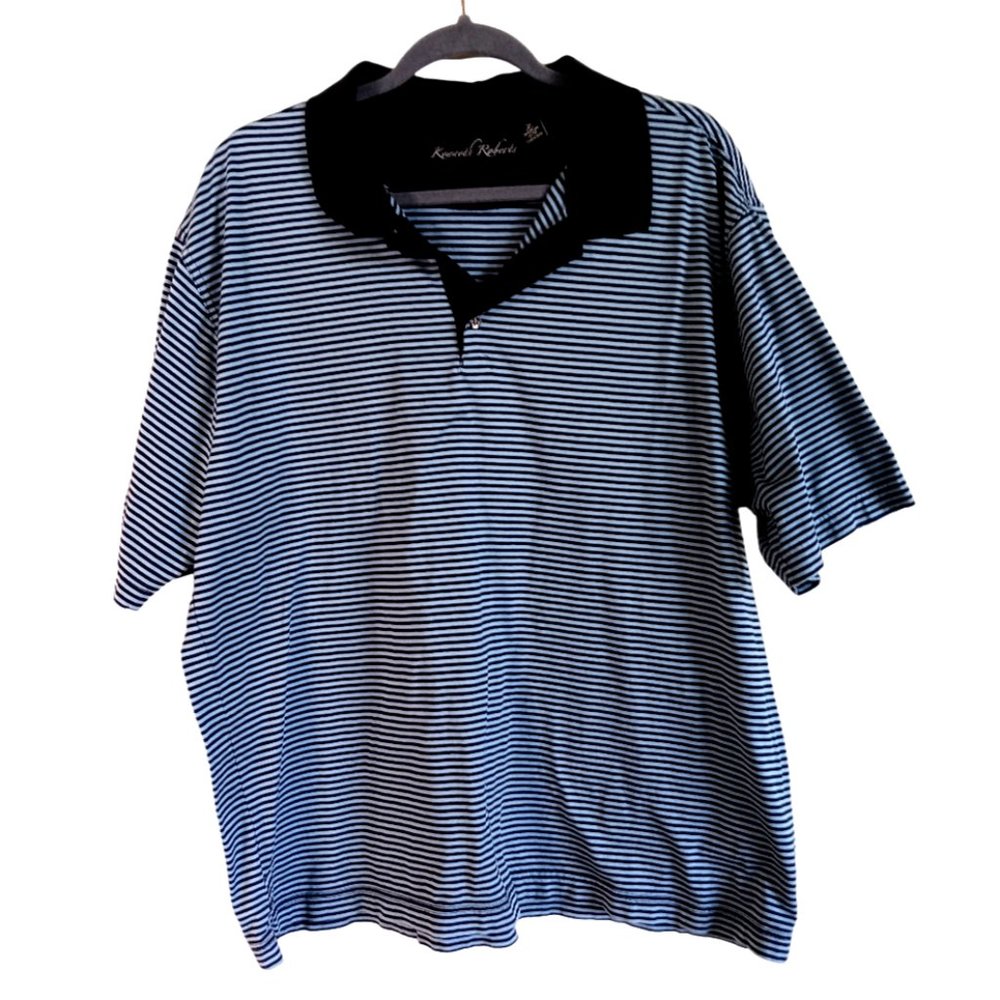 Kenneth Roberts Navy Blue Polo Shirt Men's XL Striped Polo 100% Cotton